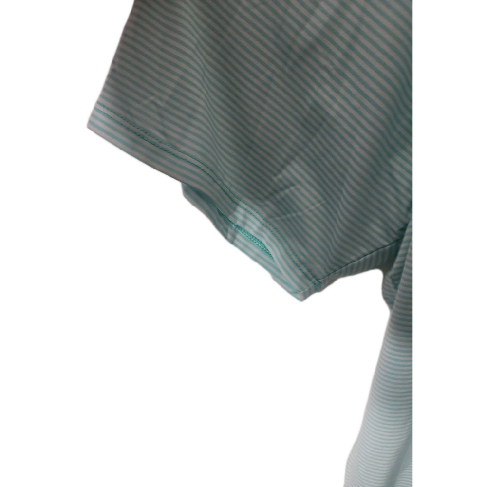 B. Draddy Sport Polo Shirt Mens L Golf White Green‎ Striped Stretch Logo Preppy - Picture 3 of 12
